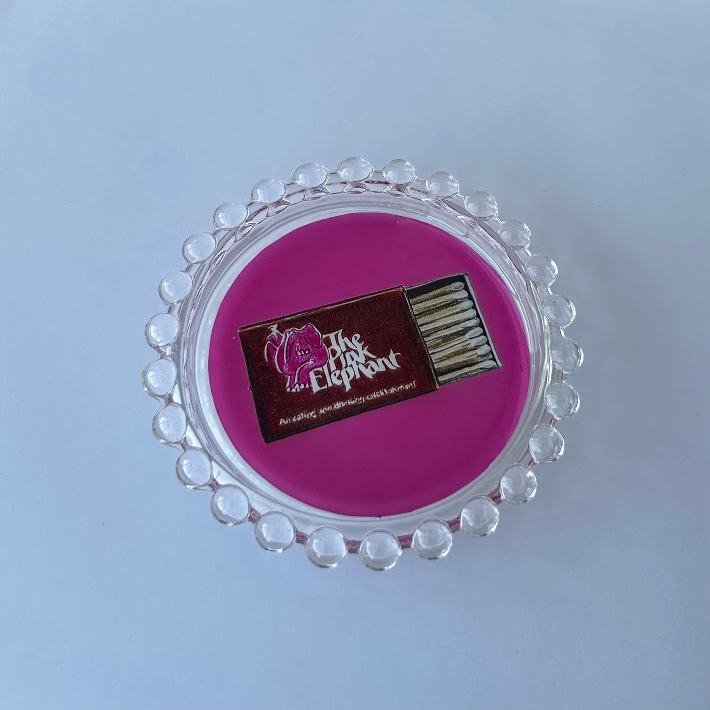 Pink Elephant Matches Trinket Dish