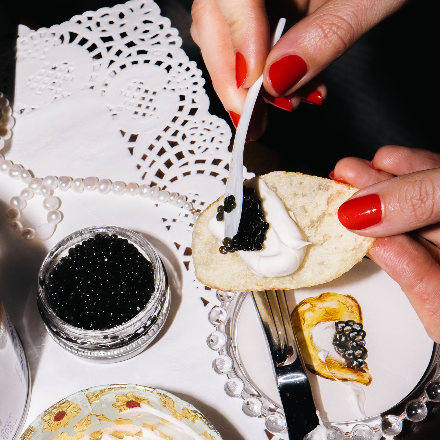 Caviar & Potato Chips Trinket Dish, Original Illustration, 4"