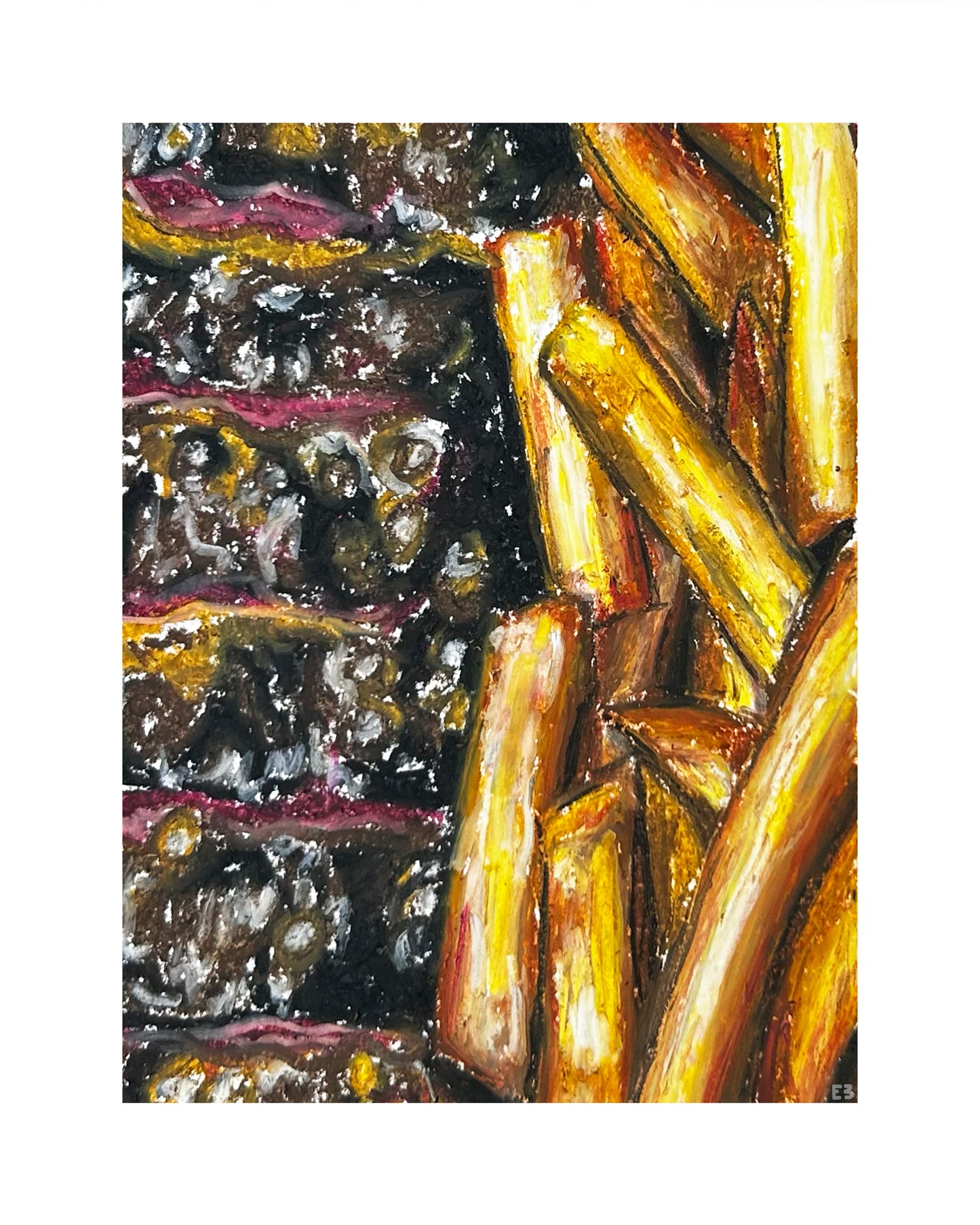 Oil Pastel Steak Frites Print
